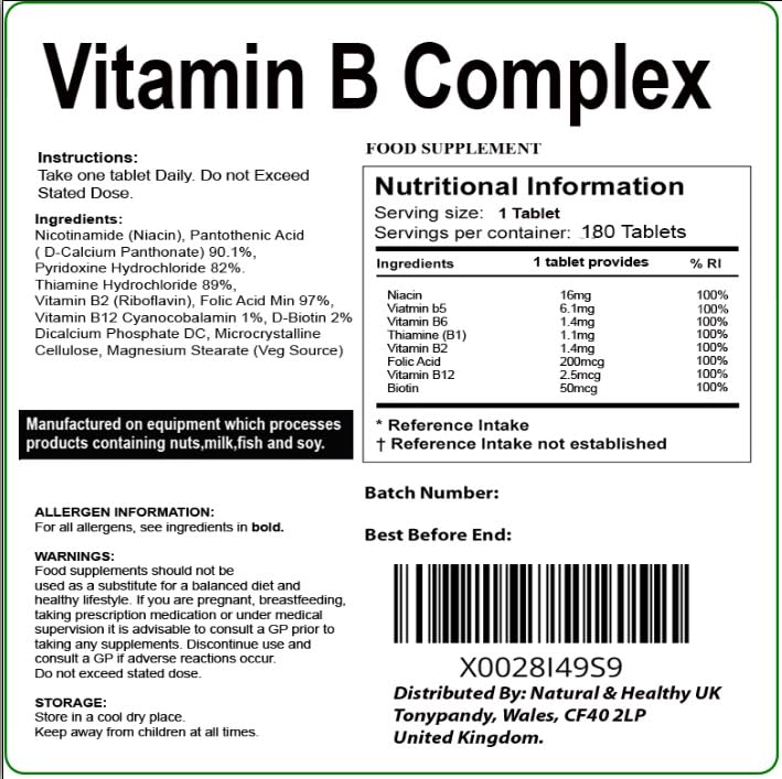 Vitamin B Complex (180 Tablets)