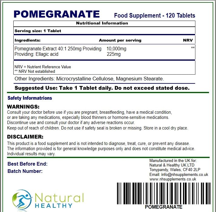 Pomegranate Extract 10,000mg – 120 Tablets | 4-Month Supply